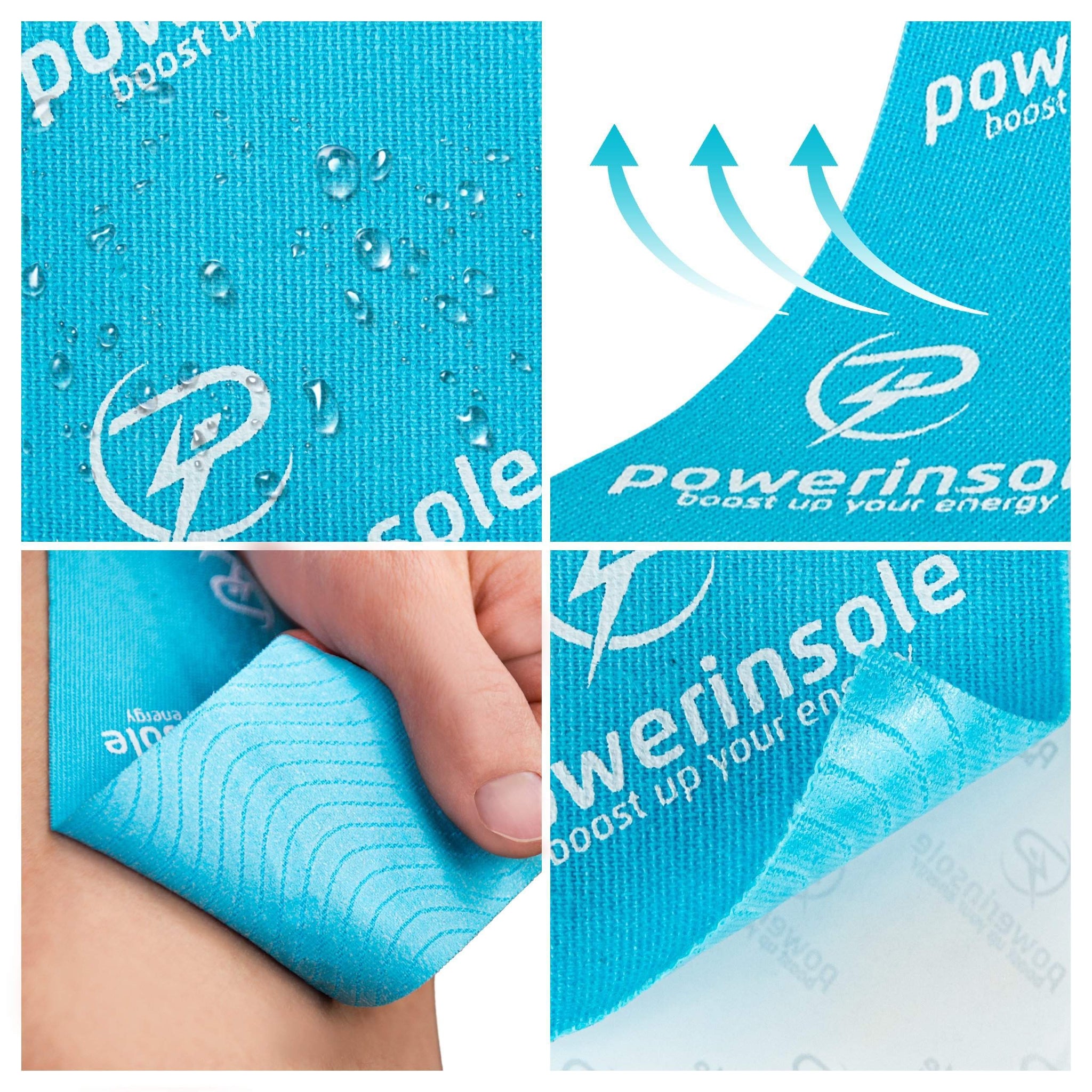 Das Kinesiologie Tape von Powerinsole ist wasserbeständig, hautverträglich und atmungsaktiv.